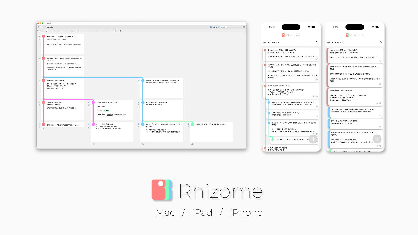 Rhizome — Mac / iPad / iPhone 画面イメージ